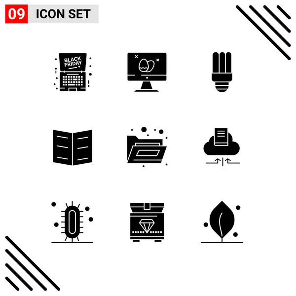 Pictogram Set Simple Solid Glyphs Storage Files Easter Education Book — Stock Vector