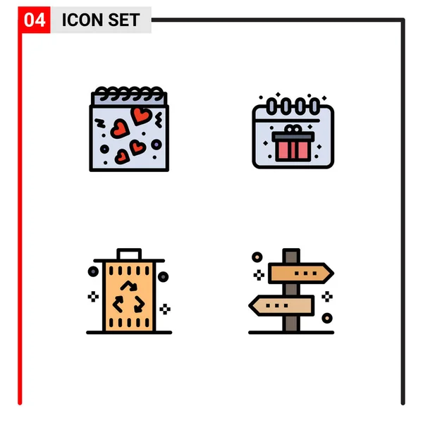 Icône Vectoriel Courant Emballage Quatre Lignes Panneaux Symboles Pour Calendrier — Image vectorielle