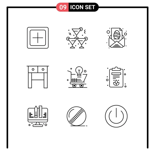 Creative Icons Modern Signs Symbols Cart Drawer Wine Desk Message — Stock Vector