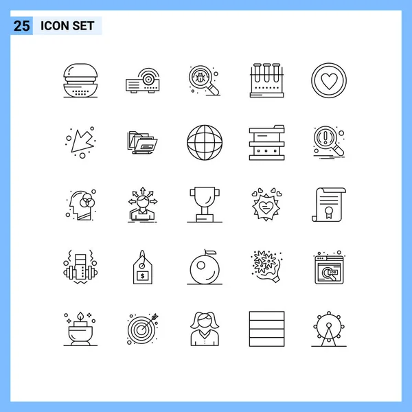 Universal Icon Symboler Grupp Bestående Moderna Linjer Provrör Labbkolv Service — Stock vektor