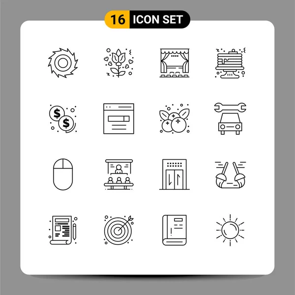 Pictogram 16の簡単な概要支払い ステージ パンケーキ ケーキ編集可能なベクトルデザイン要素 — ストックベクタ