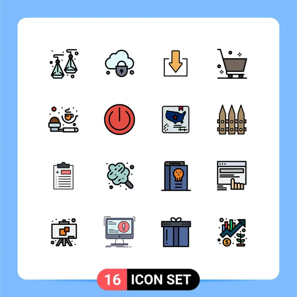 16ユーザーインターフェイスフラットカラー充填ライン粉末の現代的な兆候や記号のパック ダウン コーヒー Eコマース編集可能なクリエイティブベクトルデザイン要素 — ストックベクタ