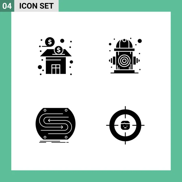 Universal Solid Glyphs Set Web Mobile Applications Bank Water Fund — Stock Vector