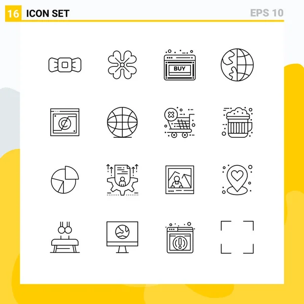 Stock Vector Icon Pack Line Signs Symbols Globe Contact Buy — Stock Vector
