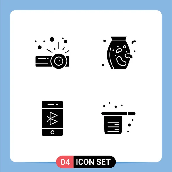 Modern Set Solid Glyphs Symbols Device Mobile Nuts Bluetooth Baking — Stock Vector