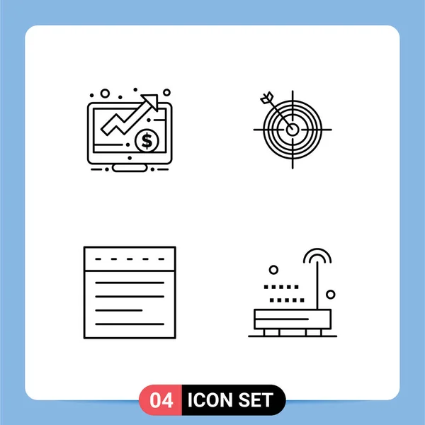 2014 Mobile Interface Line Set Pictograms Dollar Tabs Screen Dart — 스톡 벡터