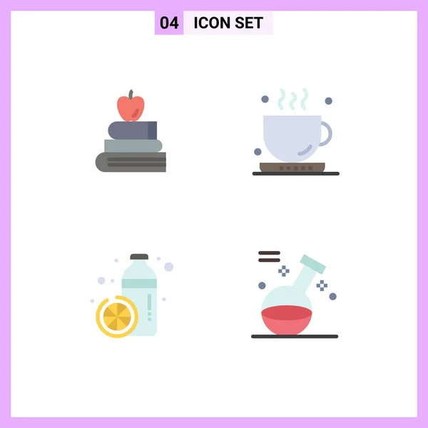 Group Modern Flat Icons Set Apple Diet Science Office Juice — Stock Vector