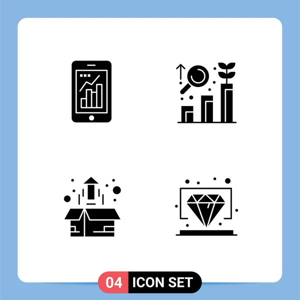 Thematic Vector Solid Glyphs Editable Symbols Graph Box Mobile Analysis — Stock Vector