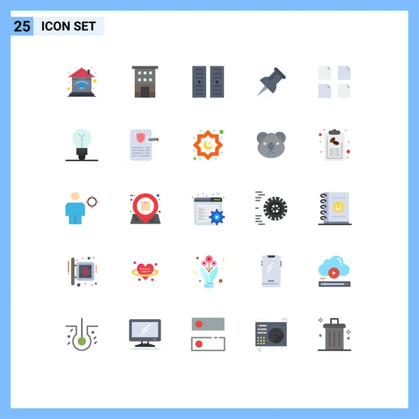 Interfejs Użytkownika Kolor Płaski Pakiet Nowoczesnych Znaków Symboli Osiągnięć Plików — Wektor stockowy