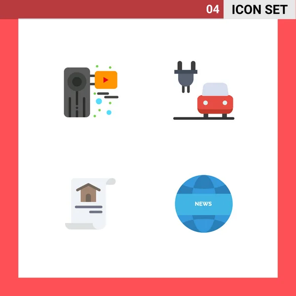 Mobile Interface Flat Icon Set Pictograms Camera Document Recorder Charge — Vector de stock