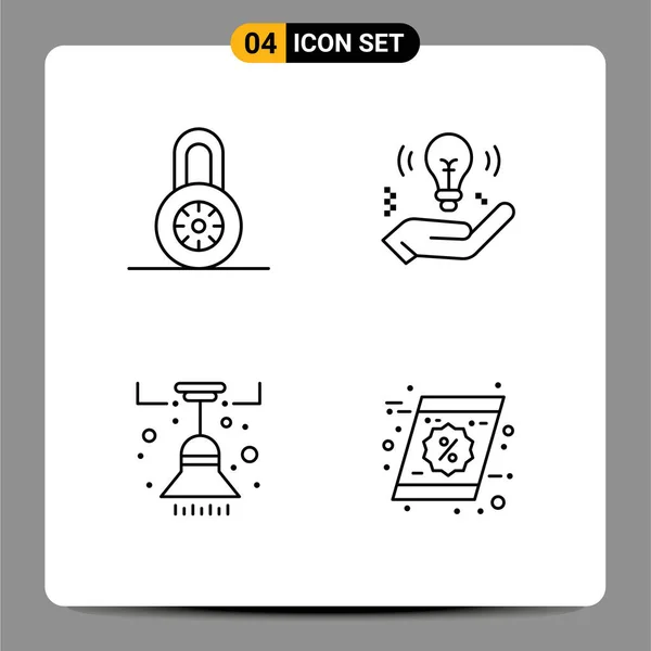 Conjunto Moderno Colores Planos Línea Relleno Símbolos Como Cerradura Lámpara — Vector de stock