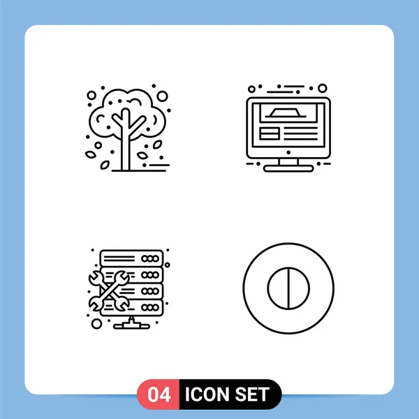 Conjunto Vetor Filledline Flat Colors Grid Para Outono Administrador Árvore —  Vetores de Stock