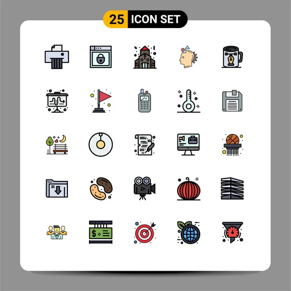 25用户接口填充行现代标志的平面彩色包装和绘图 可编辑矢量设计元素的符号 — 图库矢量图片