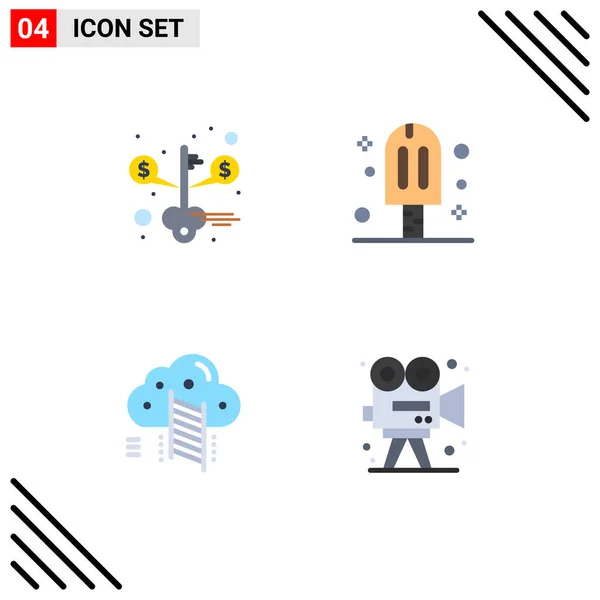 Modern Set Flat Icons Symbols Key Cloud Success Ice Data — Stock Vector