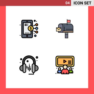 Web siteleri için 4 Dosya Çizgisi Düz Renk kavramı Mobil ve Uygulamalar dijital, müzik, paylaşım, ileti, grup Düzenlenebilir Vektör Tasarım Elemanları