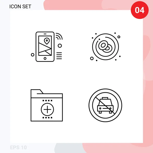 Mobile Interface Line Set Pictograms Internet Red Share Cancer Documents — Vector de stock