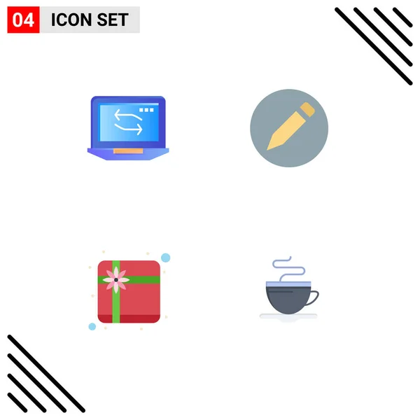 Set Commercial Flat Icons Pack Computer Present Hardware Text Cup — Stock Vector