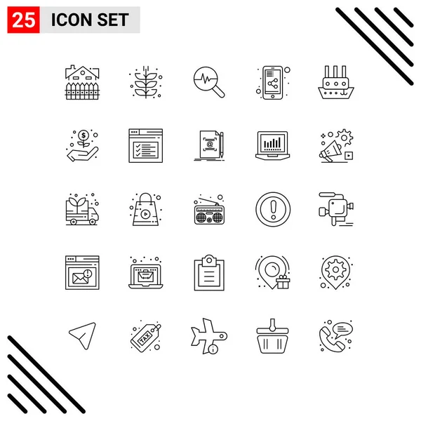 Stock Vector Icon Pack Mit Linienzeichen Und Symbolen Für Schiff — Stockvektor