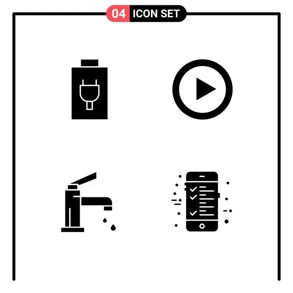 Editable Vector Line Pack Simple Solid Glyphs Battery Bathroom Control — Stockvector