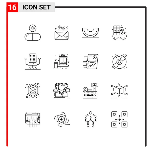 Pictogram Set Van Eenvoudige Contouren Van Kantoor Plank Voedsel Boek — Stockvector