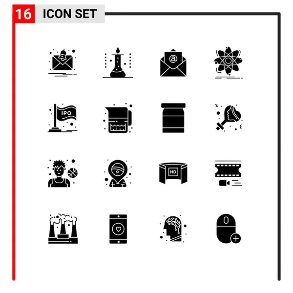 Group Modern Solid Glyphs Set Market Nuclear Email Physics Science — Διανυσματικό Αρχείο