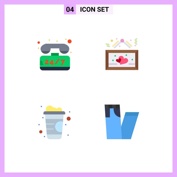 Mobile Interface Flat Icon Set Pictograms Help Drink Time Heart — Stock Vector