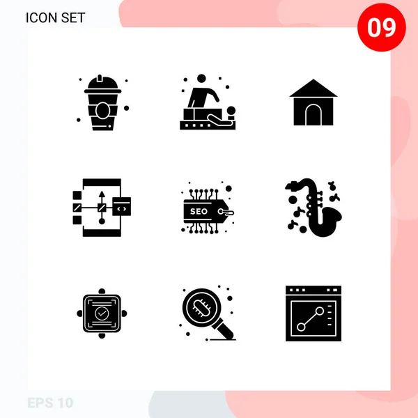 Interface Usuário Solid Glyph Pack Modern Signs Symbols Label Development — Vetor de Stock