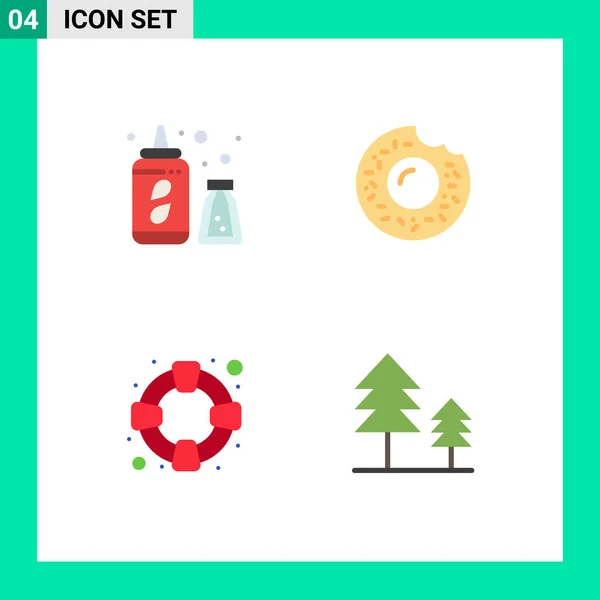 Set Von Vector Flat Icons Grid Für Flasche Zypresse Donut — Stockvektor