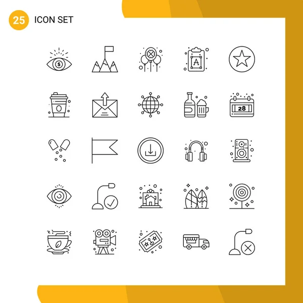 Stock Vector Icon Pack Mit Zeilenzeichen Und Symbolen Für Glas — Stockvektor