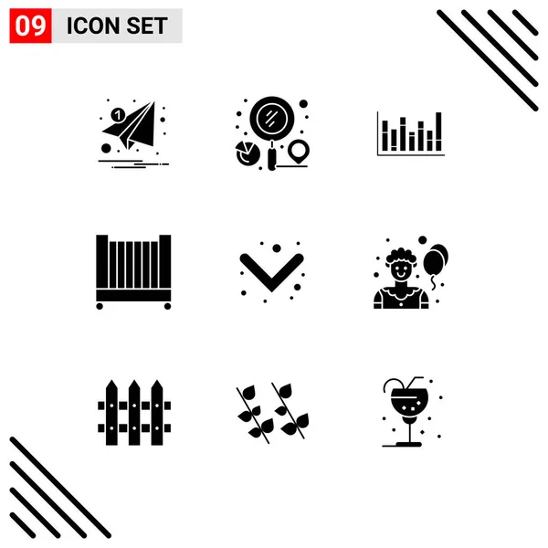 可编辑向量设计元素的9个通用符号的实心字形包 — 图库矢量图片