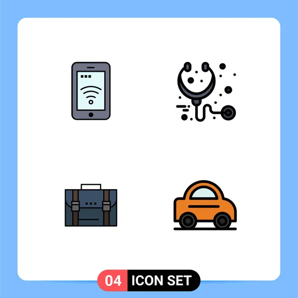 4つの創造的なFilledlineフラットモバイル ビジネス Wifi ドキュメントの色編集可能なベクトルデザイン要素 — ストックベクタ