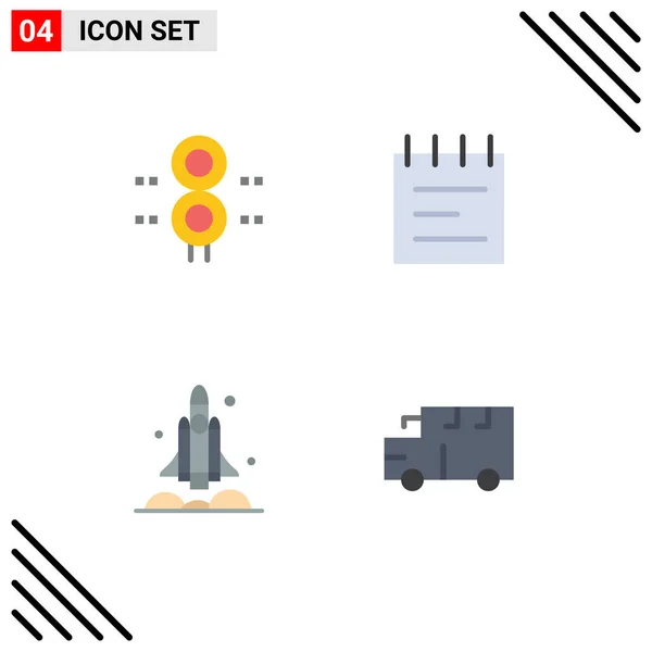 Pack Creativos Iconos Flat Señalización Cohete Tren Portátil Transporte Editable — Archivo Imágenes Vectoriales