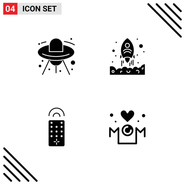 Mobile Interface Solid Glyph Set Pictograms Alien Remote Ufo Start — Stock Vector