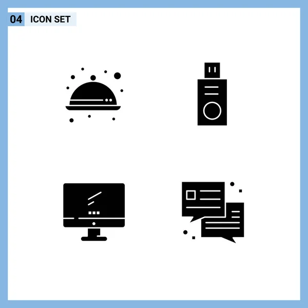 Set Commercial Solid Glyphs Pack Food Device Ware Usb Editable — Archivo Imágenes Vectoriales