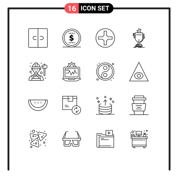 Creative Icons Modern Signs Sysymbols Workers Employees Pin Prize Cup — Vector de stock