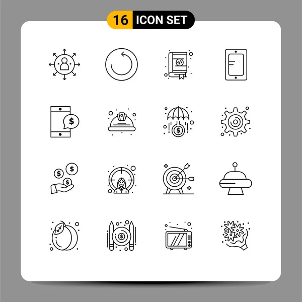 Pictogram Set Simple Outlines Mobile Study Book Online Coding Editable — Stock Vector