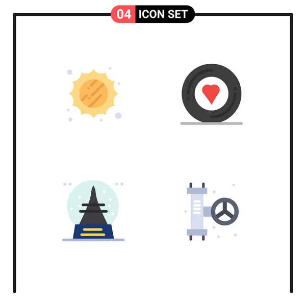 Set Commercial Flat Icons Pack Sun Summer Design Sticker Mechanical — Vector de stock