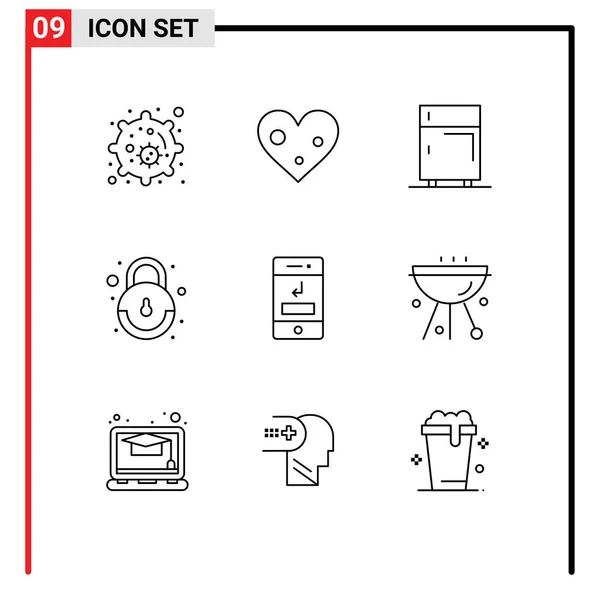 Mobile Interface Outline Set Van Pictogrammen Van Gemiste Pijlen Elektrisch — Stockvector