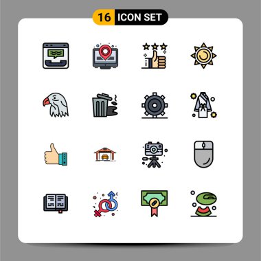 Düz Renk Çizgisi Paketi 16 Evrensel kuş sembolü, güneş, parlayan, yıldız Düzenlenebilir Yaratıcı Vektör Tasarım Elementleri