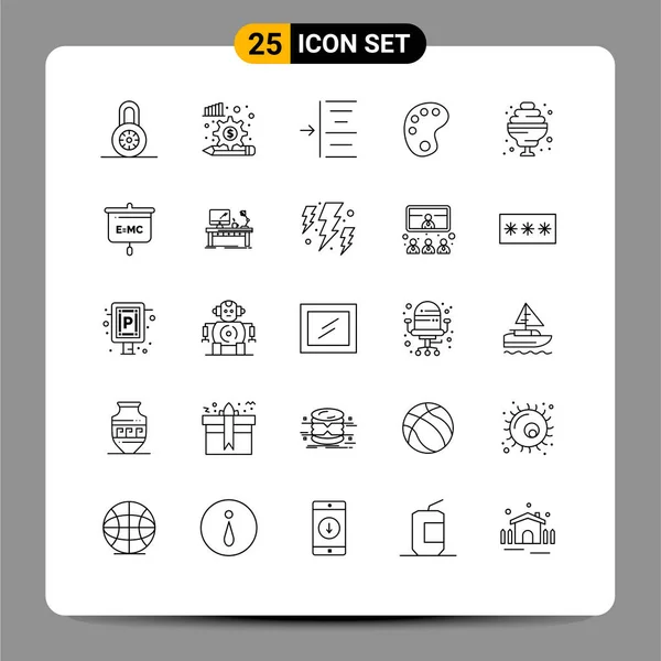 Set Modern Icons Sysymbols Signs Education Sweet Left Food Paint — Vector de stock