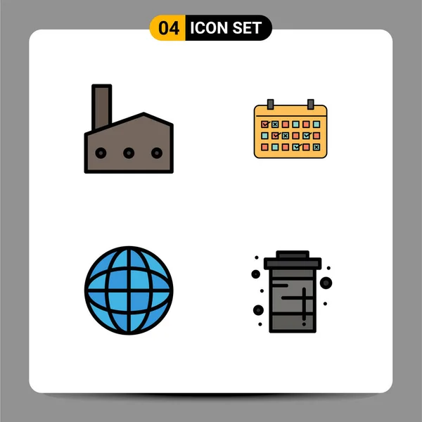 Set Modern Icons Symbols Signs Factory Time Industry Date Geography — Stock Vector