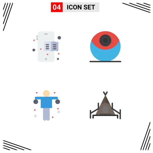 Set Vector Flat Icons Grid Mobile Camping Planet Exercise Tent — Stock Vector
