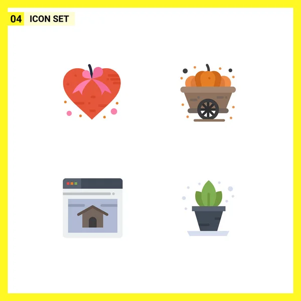 Grupo Flat Icons Sinais Símbolos Para Coração Seo Valentine Abóbora — Vetor de Stock