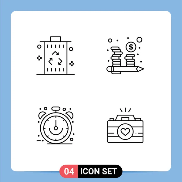 現代的な4つのファイルラインフラットカラーのセットビン コイン 限定された編集可能なベクトルデザイン要素の写真 — ストックベクタ