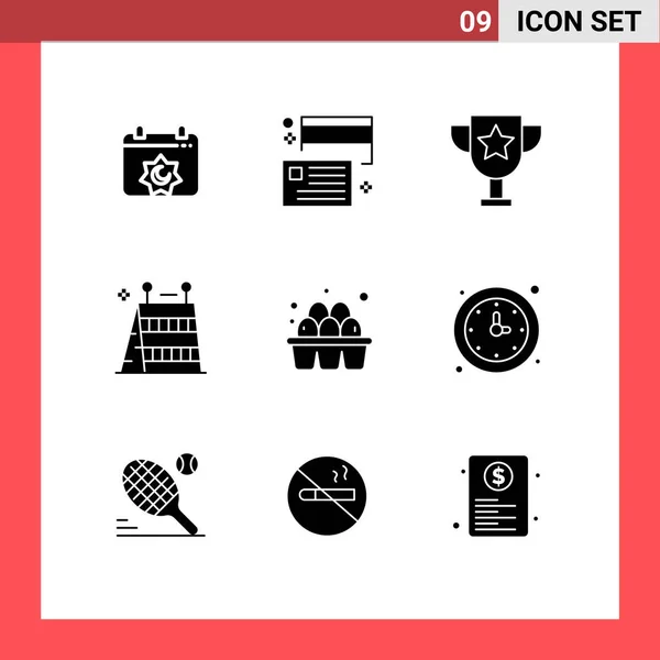 Universal Icon Symbols Grupo Glifos Sólidos Modernos Huevos Herramientas Dinero — Vector de stock