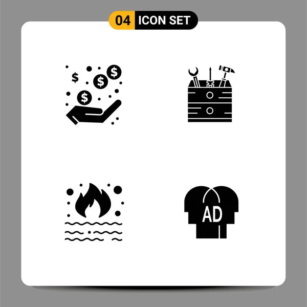 Pictogram Set Simple Solid Glyphs Income Fire Earnings Carpenter Pollution — Stock Vector