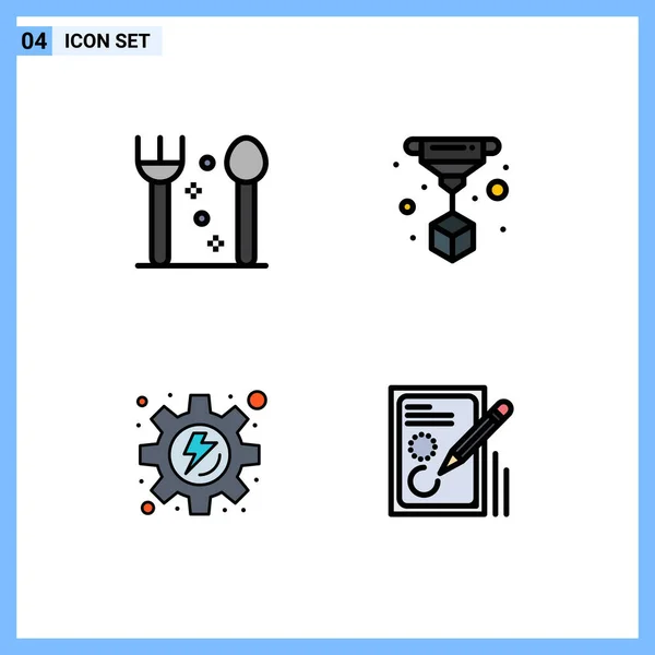 Set Modern Icons Sysymbols Signs Cutlery Edit Print Energy Document — Vector de stock