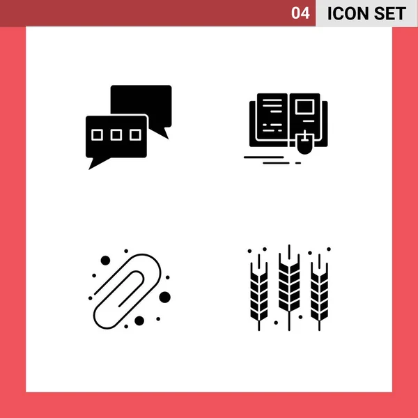 Interfejs Użytkownika Solid Glyph Pack Nowoczesnych Znaków Symboli Czatu Spinacza — Wektor stockowy