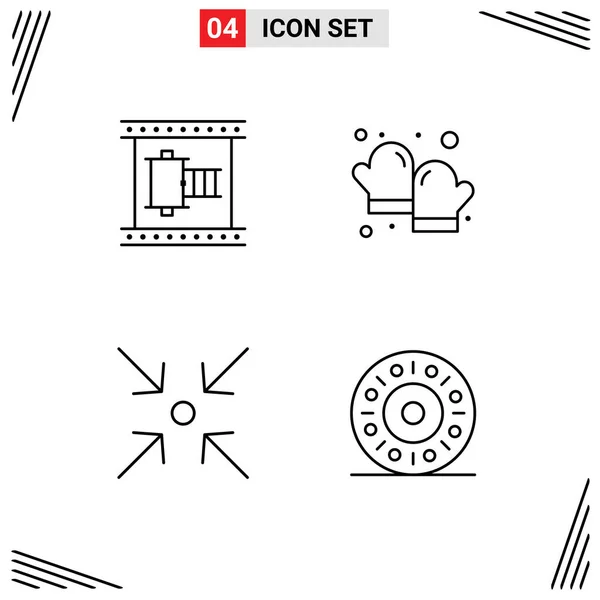 Set Modern Icons Sysymbols Signs Cinema Arrow Movie Reel Baking — Vector de stock