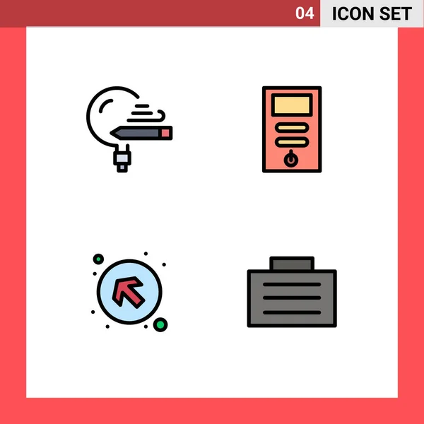 4つの基本的なファイルラインのユーザーインターフェイスパック教育 Cpu 編集可能なベクトルデザイン要素のフラット色 — ストックベクタ